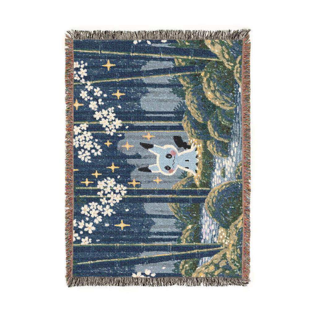 Pixel Forest Bunny Woven Blanket | Starry Night Woodland Throw