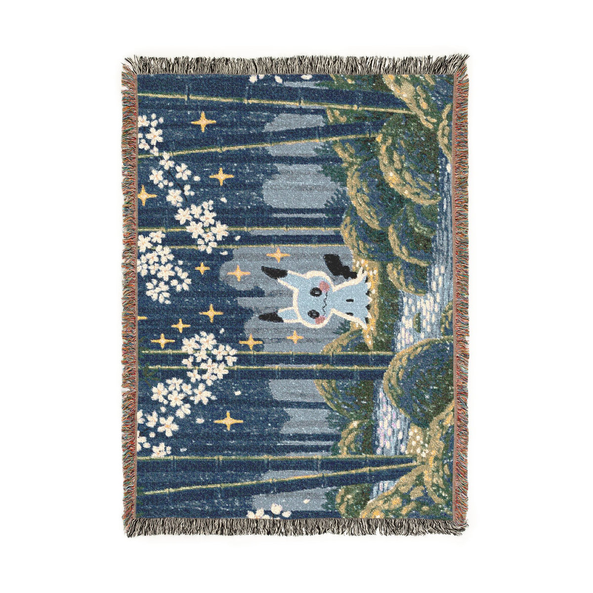 Pixel Forest Bunny Woven Blanket | Starry Night Woodland Throw