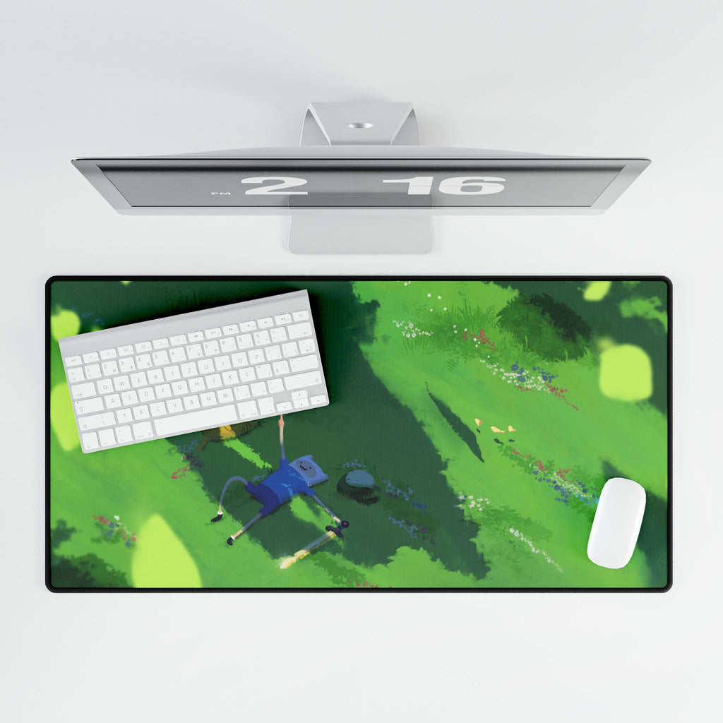 Adventure Time Relaxing Meadow Scene Desk Mat | Green Nature Landscape Mouse Pad