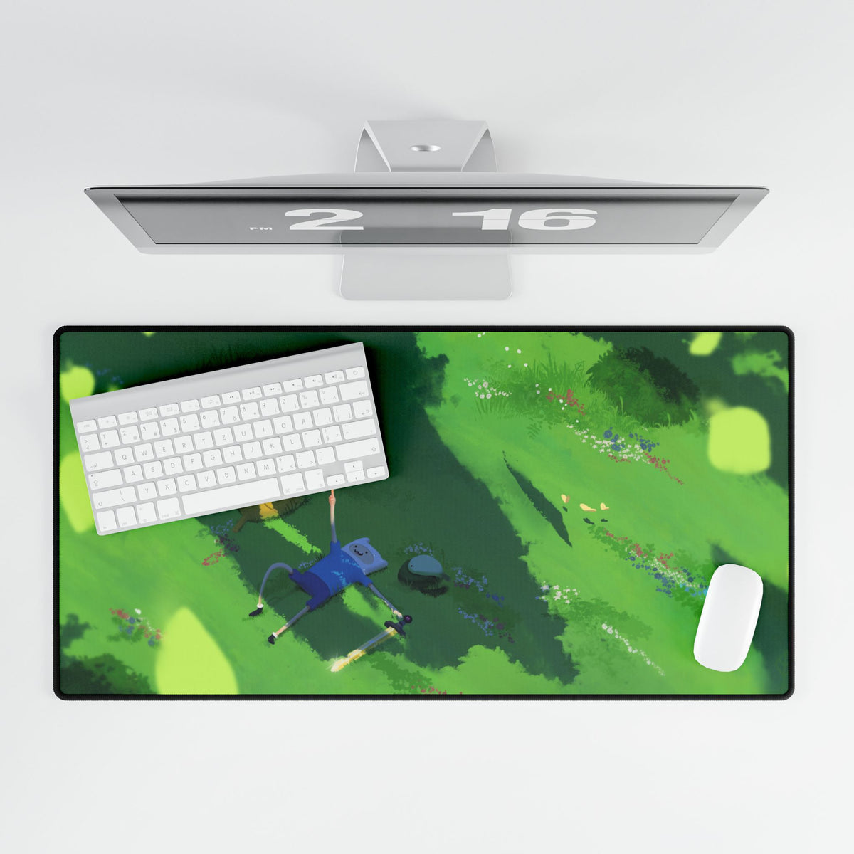 Adventure Time Relaxing Meadow Scene Desk Mat | Green Nature Landscape Mouse Pad