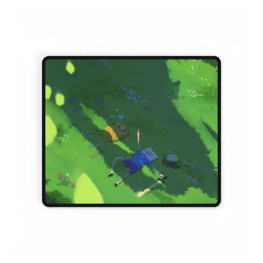 Adventure Time Relaxing Meadow Scene Desk Mat | Green Nature Landscape Mouse Pad