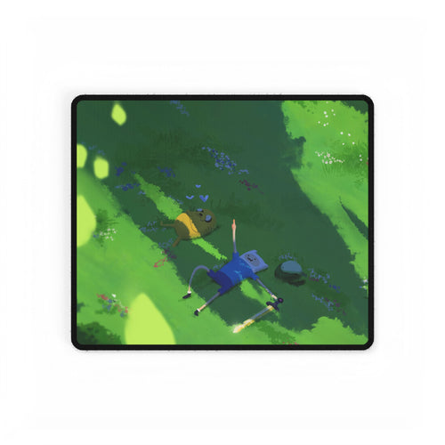 Adventure Time Relaxing Meadow Scene Desk Mat | Green Nature Landscape Mouse Pad