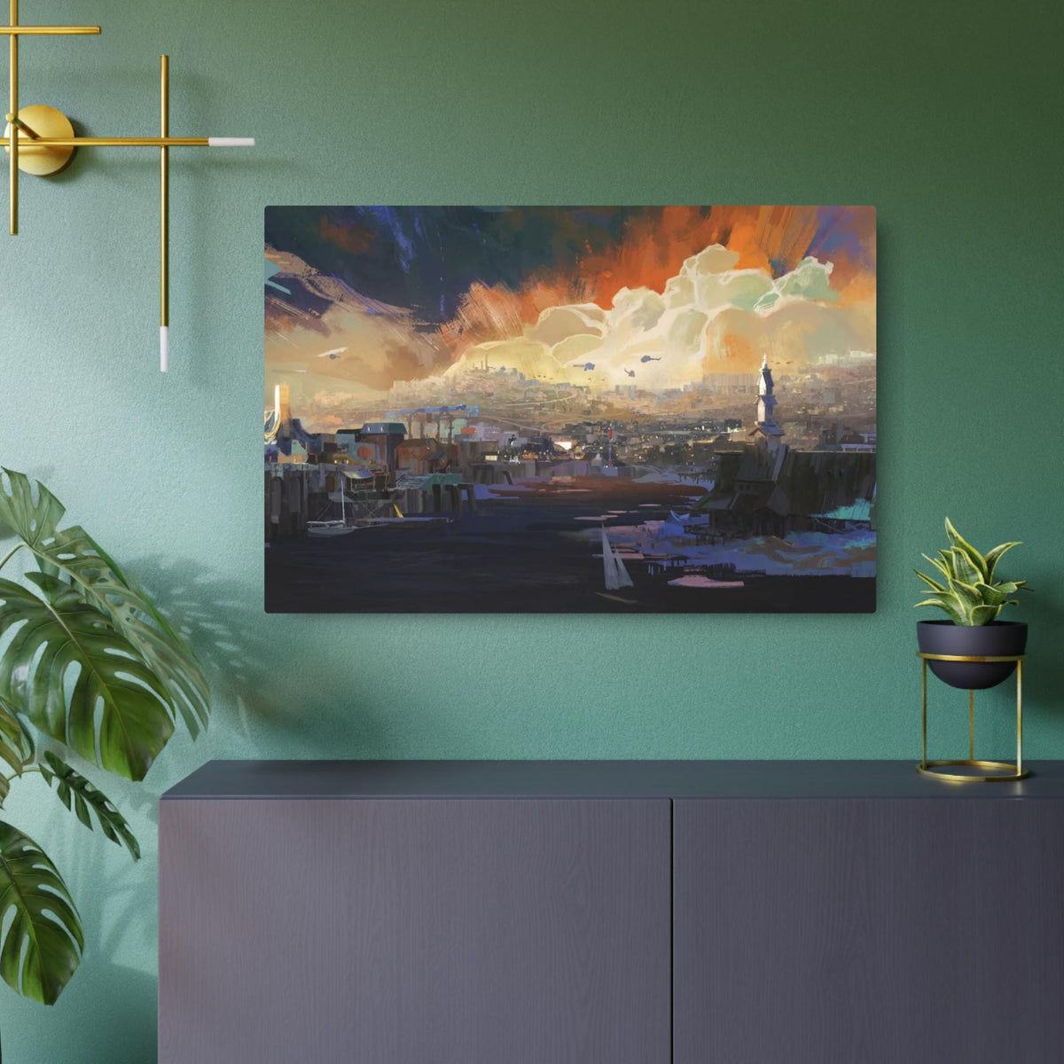 Sunset Harbor Disco Elysium, Revachol Metal Art Sign | Coastal Skyline Wall Decor