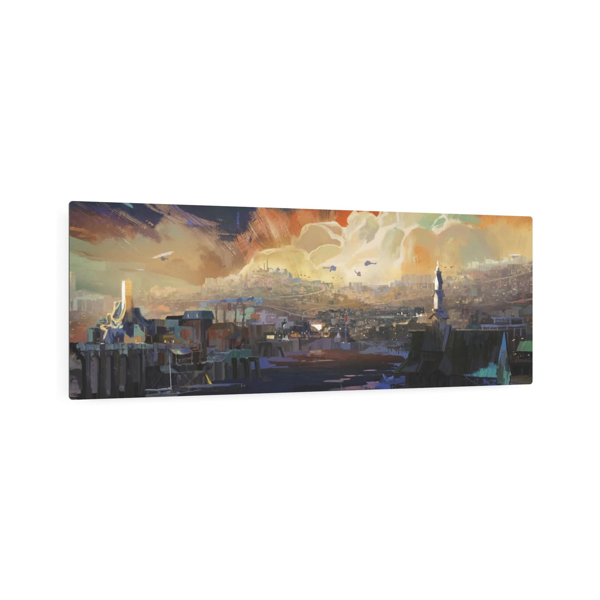 Sunset Harbor Disco Elysium, Revachol Metal Art Sign | Coastal Skyline Wall Decor
