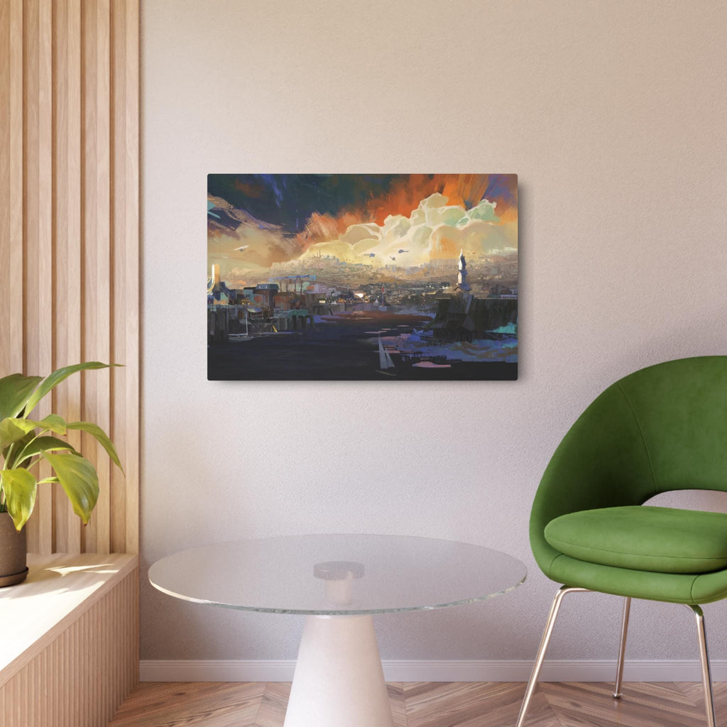 Sunset Harbor Disco Elysium, Revachol Metal Art Sign | Coastal Skyline Wall Decor