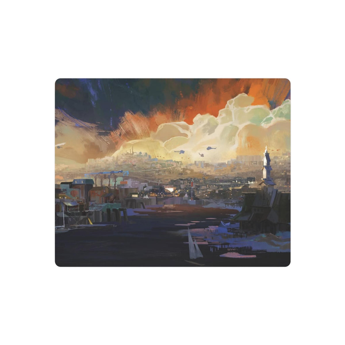 Sunset Harbor Disco Elysium, Revachol Metal Art Sign | Coastal Skyline Wall Decor
