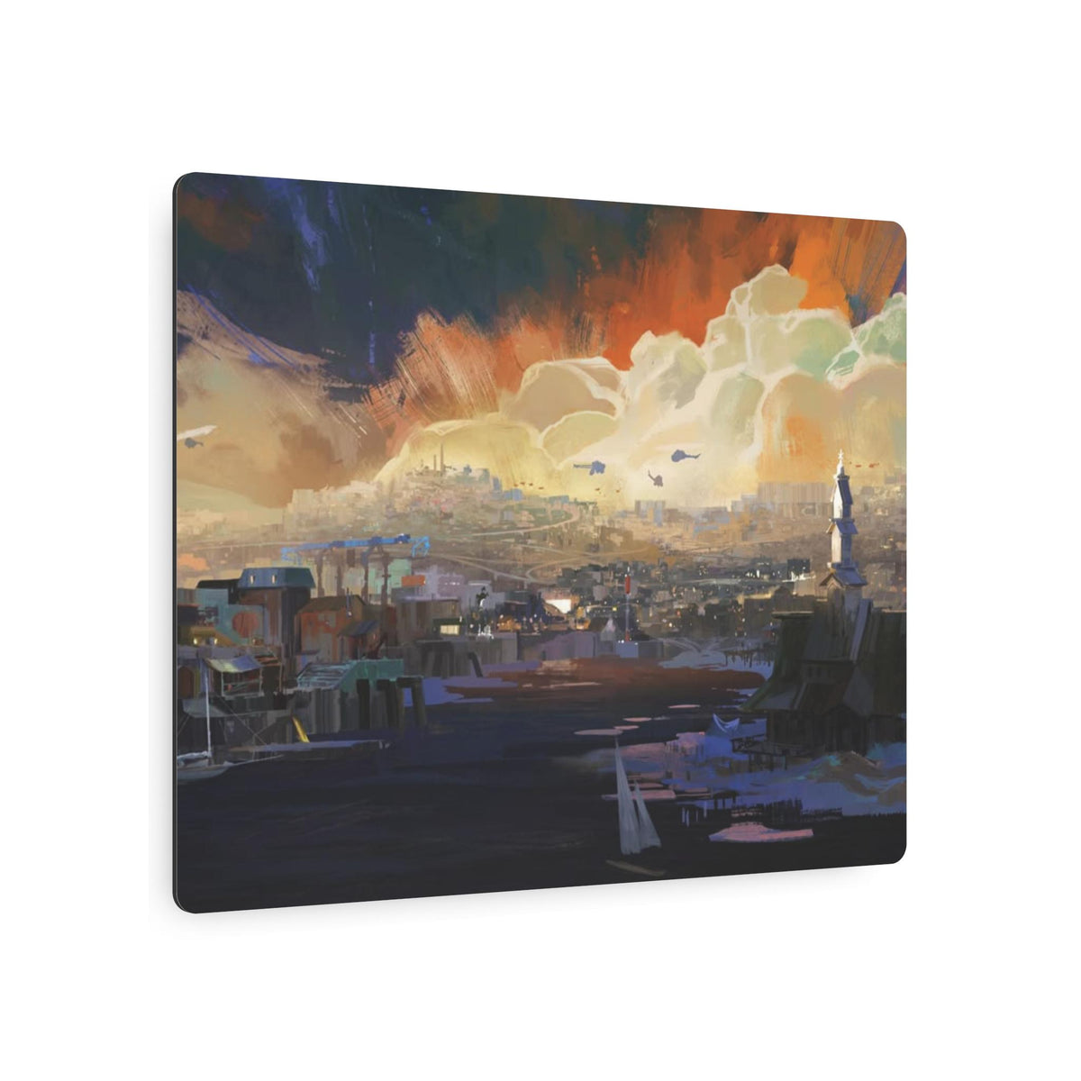 Sunset Harbor Disco Elysium, Revachol Metal Art Sign | Coastal Skyline Wall Decor
