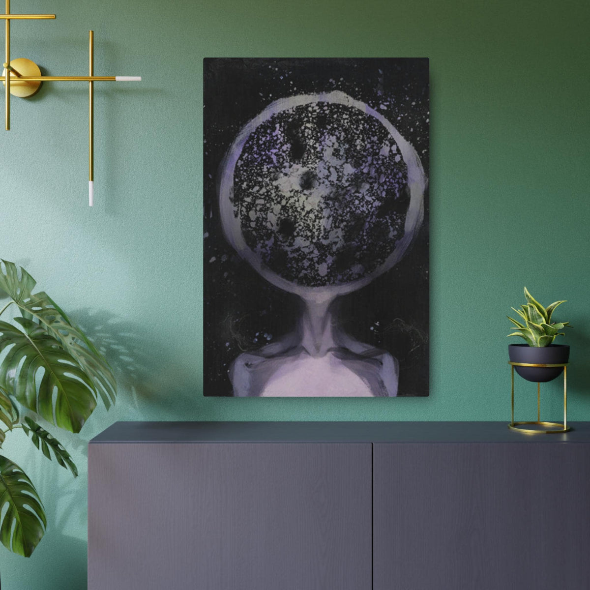 Disco Elysium Inland Empire Surreal Moon Head Metal Art Sign | Cosmic Skeleton Wall Decor