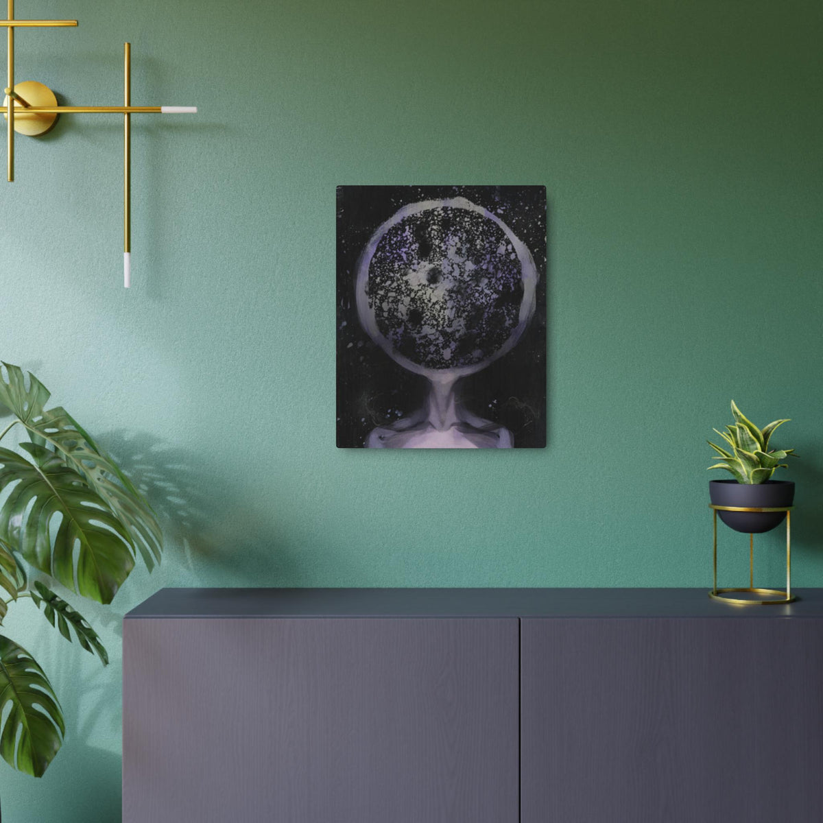 Disco Elysium Inland Empire Surreal Moon Head Metal Art Sign | Cosmic Skeleton Wall Decor