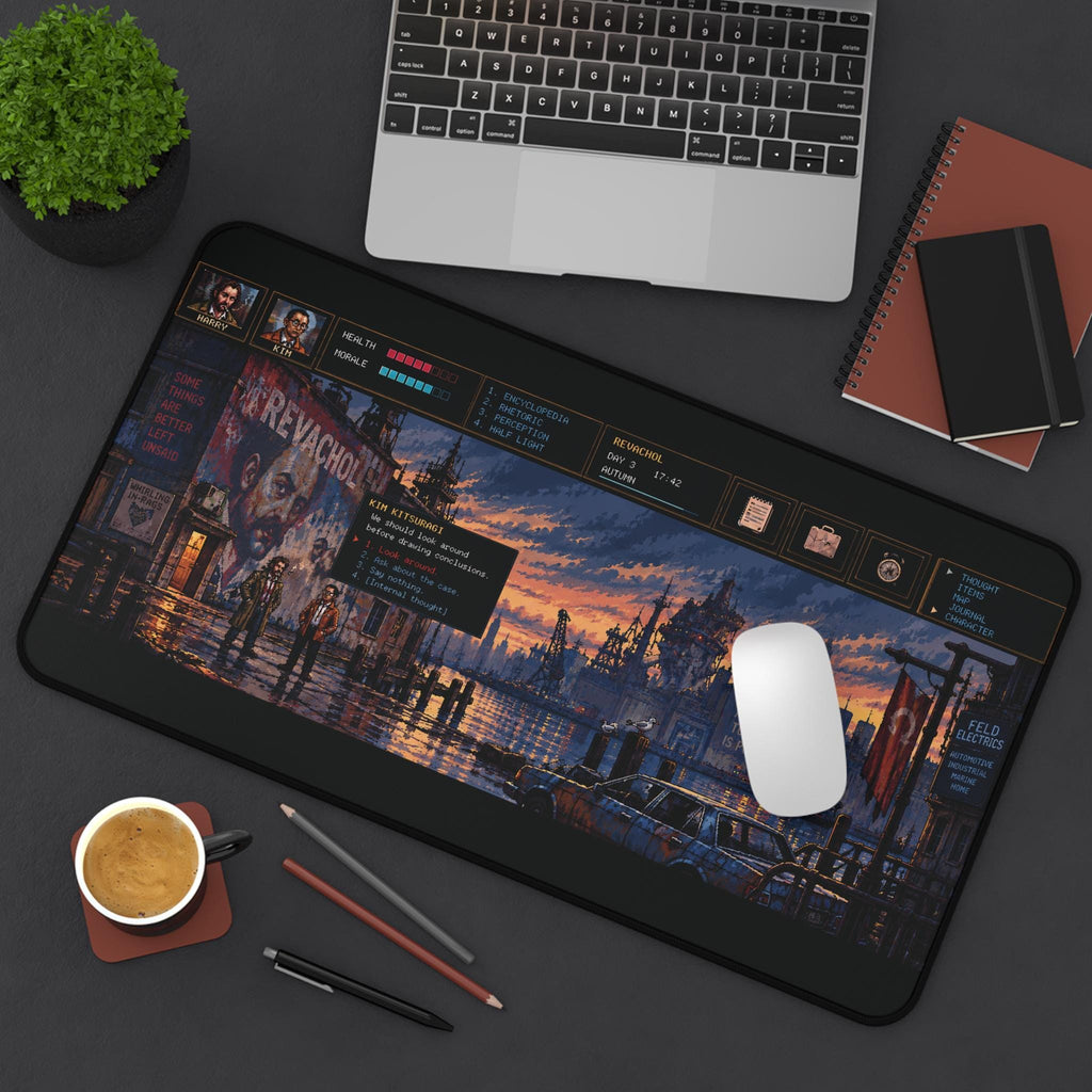 Disco Elysium Mouse Pad, Revachol Pixel Art Desk Mat, Harry & Kim Gaming Mousepad, Retro RPG Gamer Desk Decor, Large Extended Mat