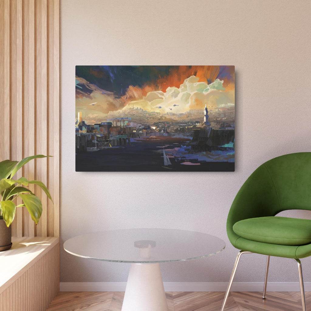 Sunset Harbor Disco Elysium, Revachol Metal Art Sign | Coastal Skyline Wall Decor