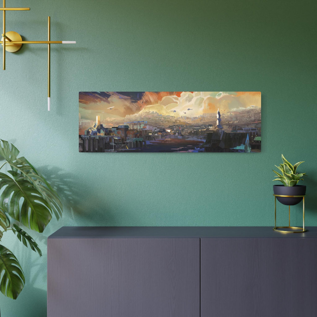 Sunset Harbor Disco Elysium, Revachol Metal Art Sign | Coastal Skyline Wall Decor