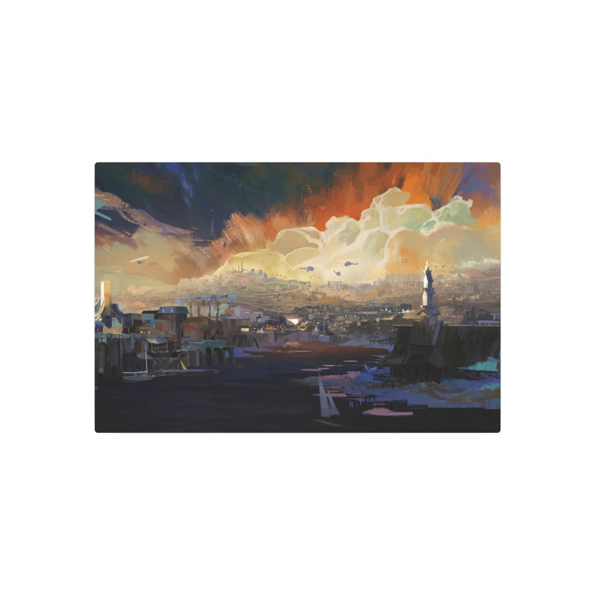 Sunset Harbor Disco Elysium, Revachol Metal Art Sign | Coastal Skyline Wall Decor