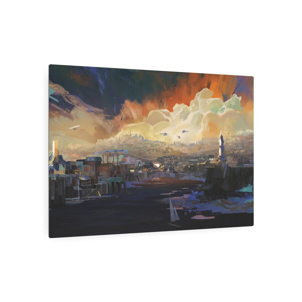 Sunset Harbor Disco Elysium, Revachol Metal Art Sign | Coastal Skyline Wall Decor