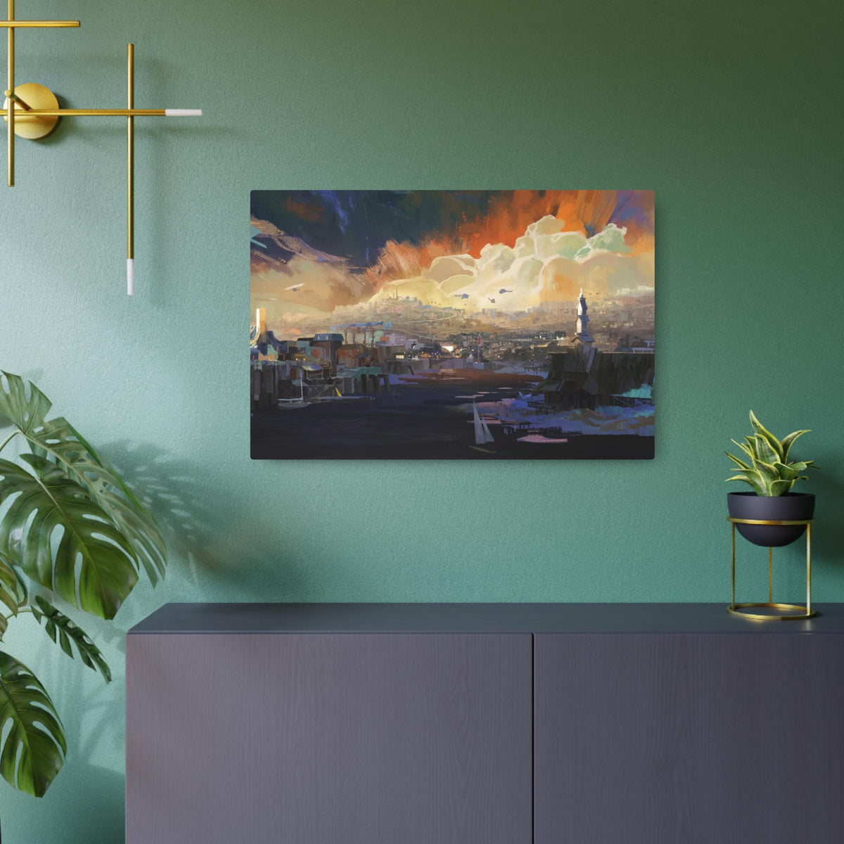Sunset Harbor Disco Elysium, Revachol Metal Art Sign | Coastal Skyline Wall Decor