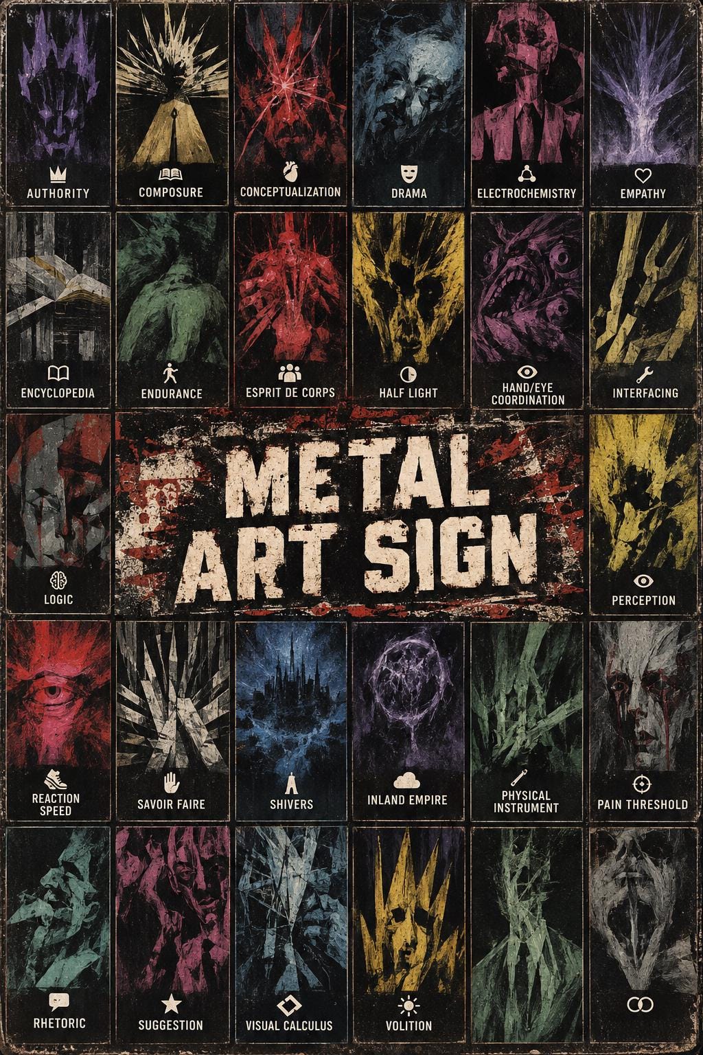 Disco Elysium Metal Wall Art | Choose Your Skill (Volition, Shivers, Inland Empire ect.)
