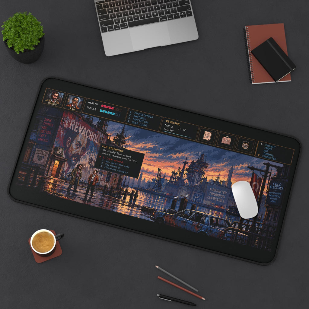 Disco Elysium Mouse Pad, Revachol Pixel Art Desk Mat, Harry & Kim Gaming Mousepad, Retro RPG Gamer Desk Decor, Large Extended Mat