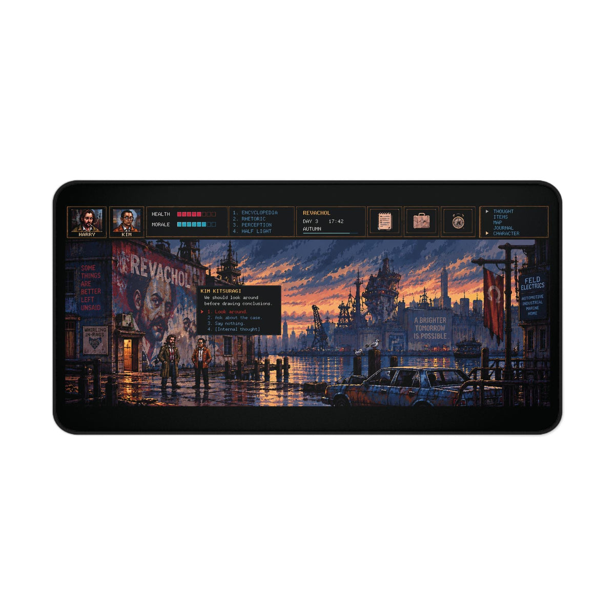 Disco Elysium Mouse Pad, Revachol Pixel Art Desk Mat, Harry & Kim Gaming Mousepad, Retro RPG Gamer Desk Decor, Large Extended Mat