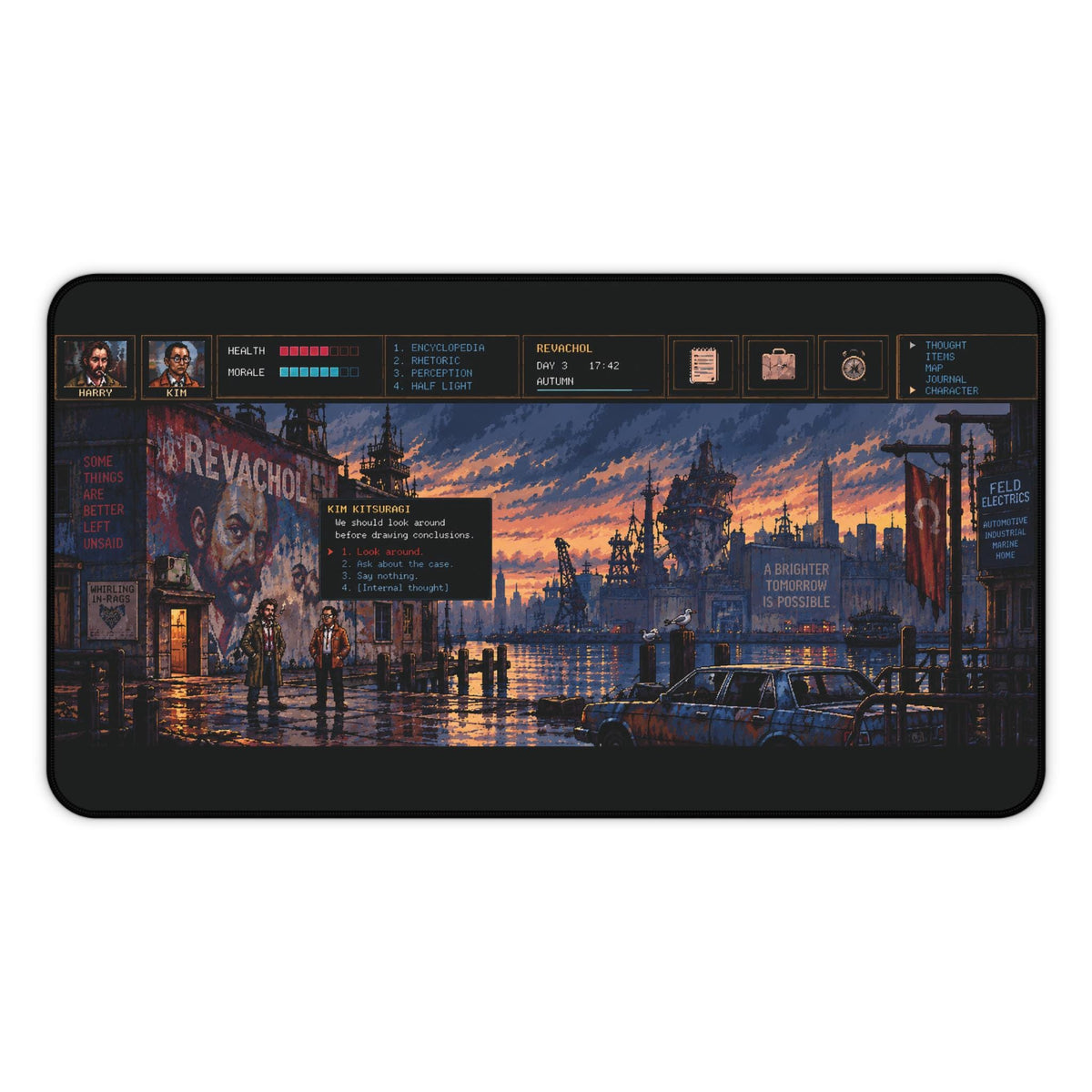 Disco Elysium Mouse Pad, Revachol Pixel Art Desk Mat, Harry & Kim Gaming Mousepad, Retro RPG Gamer Desk Decor, Large Extended Mat