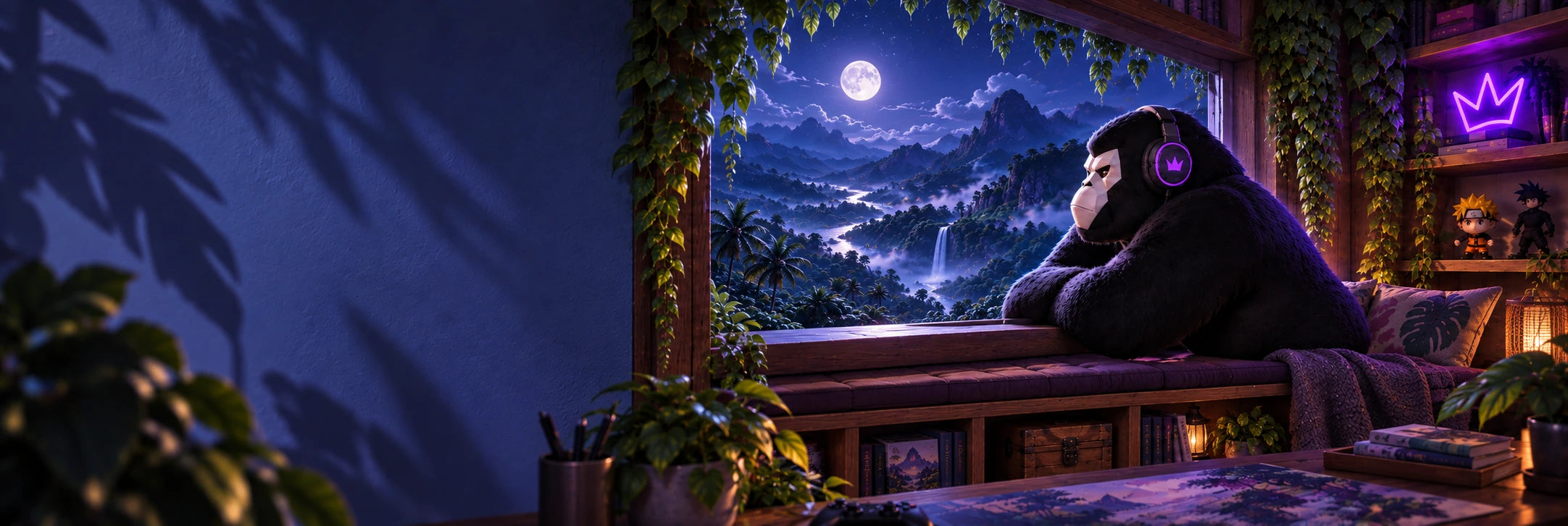 APE gazing across a moonlit jungle