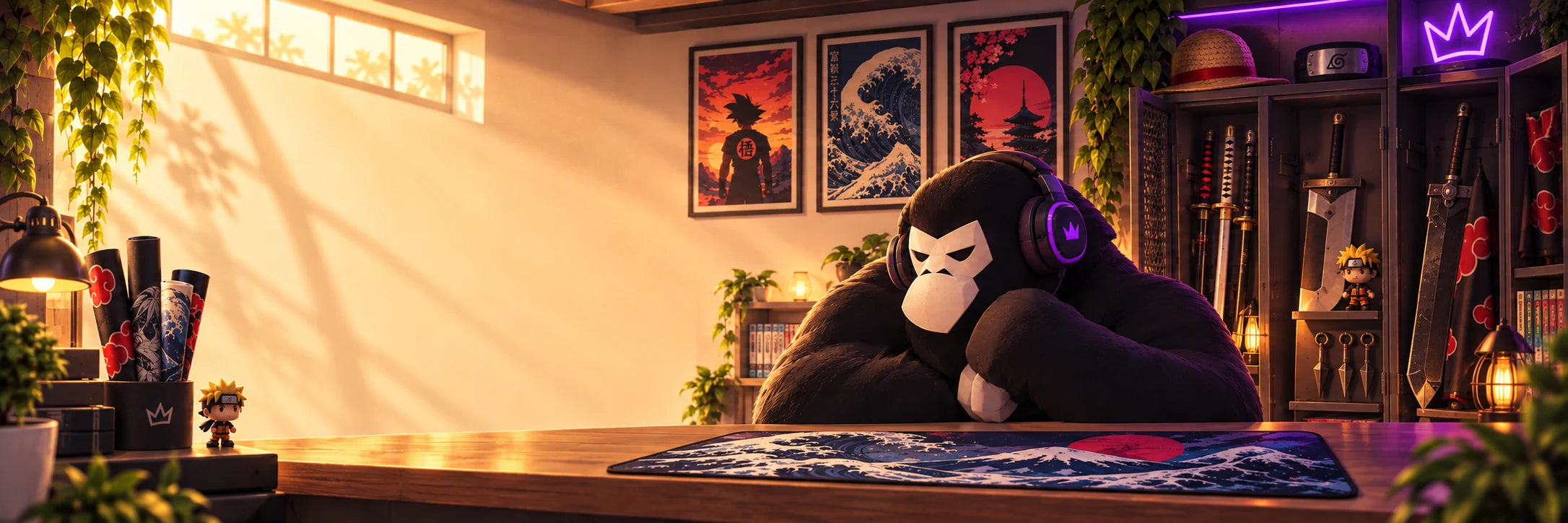 The APE mascot in an anime collector's armory